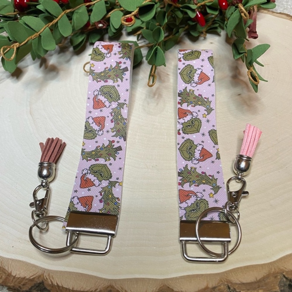 Mr. Grinch Christmas Pink Holiday Keychain Wristlets (price is for 1)